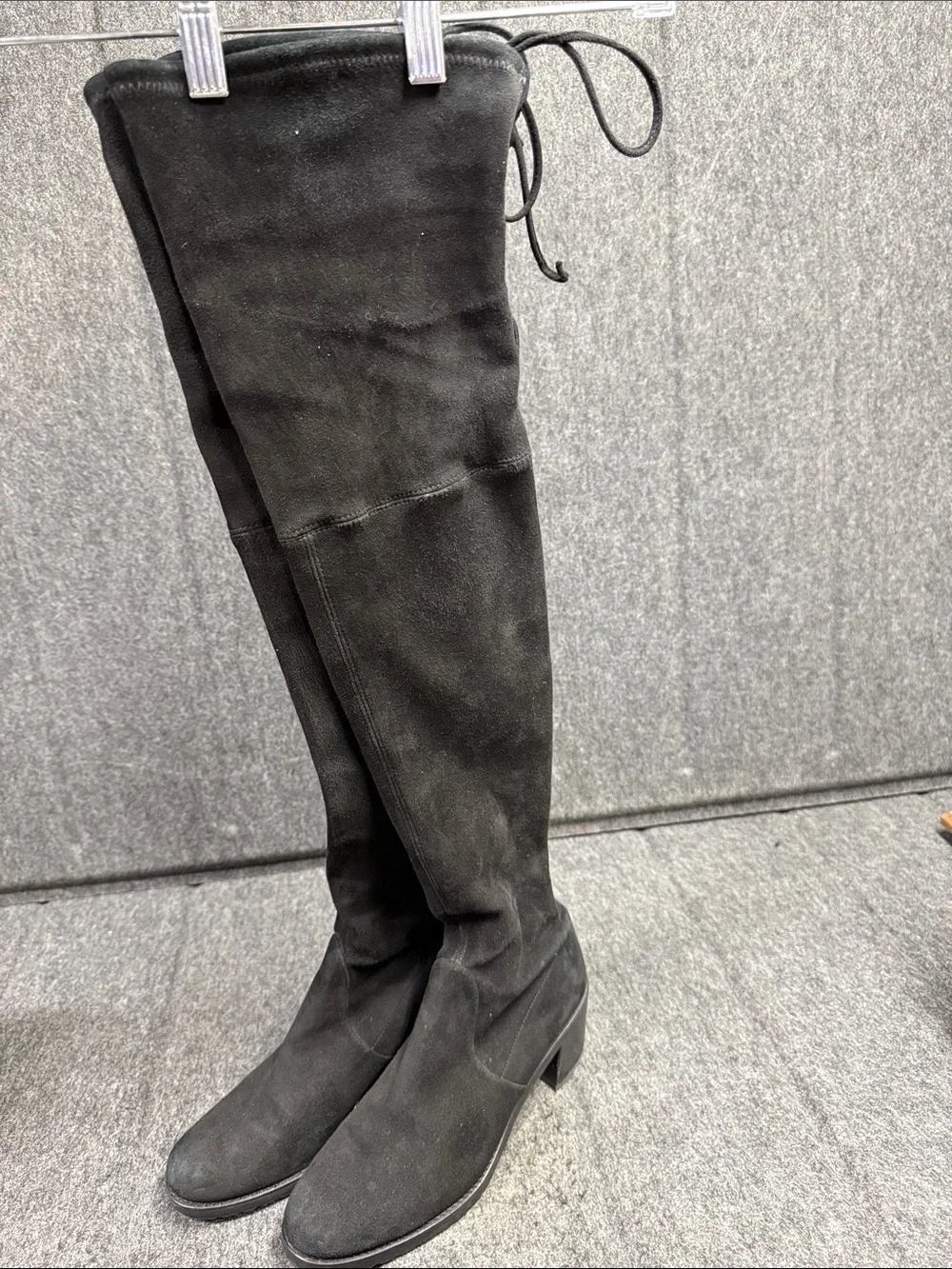 Stuart Weitzman Black Over-the-Knee Suedeover Boots with Tie Detail